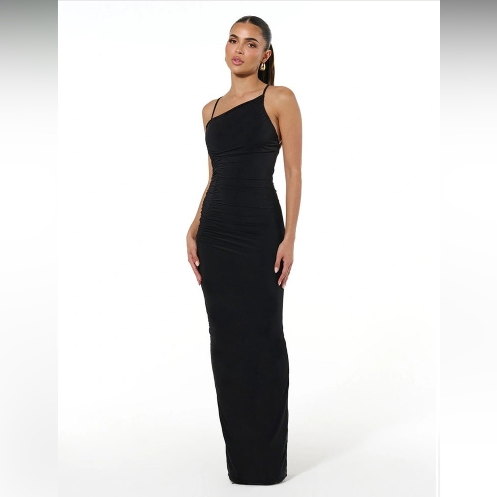 NEW Naked Wardrobe Black HOURGLASS RUCHED OPEN BACK MAXI DRESS